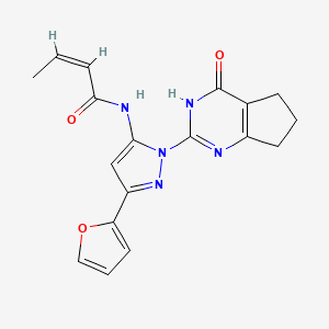 (Z)-N-(3-(furan-2-yl)-1-(4-oxo-4,5,6,7-tetrahydro-3H-cyclopenta[d]pyrimidin-2-yl)-1H-pyrazol-5-yl)but-2-enamide