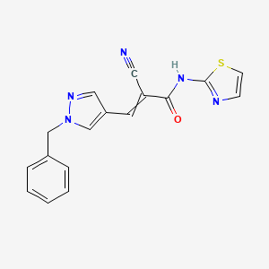 molecular formula C17H13N5OS B2919190 3-(1-benzyl-1H-pyrazol-4-yl)-2-cyano-N-(1,3-thiazol-2-yl)prop-2-enamide CAS No. 1375274-32-0