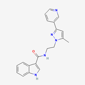 molecular formula C20H19N5O B2919193 N-(2-(5-methyl-3-(pyridin-3-yl)-1H-pyrazol-1-yl)ethyl)-1H-indole-3-carboxamide CAS No. 2034604-34-5