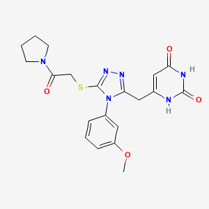 molecular formula C20H22N6O4S B2919195 6-[[4-(3-methoxyphenyl)-5-(2-oxo-2-pyrrolidin-1-ylethyl)sulfanyl-1,2,4-triazol-3-yl]methyl]-1H-pyrimidine-2,4-dione CAS No. 852048-79-4
