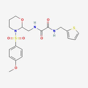 molecular formula C19H23N3O6S2 B2919196 N-[[3-(4-methoxyphenyl)sulfonyl-1,3-oxazinan-2-yl]methyl]-N'-(thiophen-2-ylmethyl)oxamide CAS No. 872880-76-7