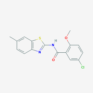 molecular formula C16H13ClN2O2S B291920 5-chloro-2-methoxy-N-(6-methyl-1,3-benzothiazol-2-yl)benzamide 