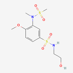 molecular formula C11H18N2O6S2 B2919215 N-(2-hydroxyethyl)-4-methoxy-3-[methyl(methylsulfonyl)amino]benzenesulfonamide CAS No. 881935-73-5