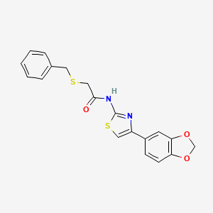 molecular formula C19H16N2O3S2 B2919217 N-(4-(benzo[d][1,3]dioxol-5-yl)thiazol-2-yl)-2-(benzylthio)acetamide CAS No. 922483-75-8