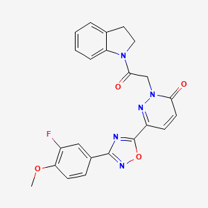 molecular formula C23H18FN5O4 B2919224 6-(3-(3-fluoro-4-methoxyphenyl)-1,2,4-oxadiazol-5-yl)-2-(2-(indolin-1-yl)-2-oxoethyl)pyridazin-3(2H)-one CAS No. 1396858-97-1