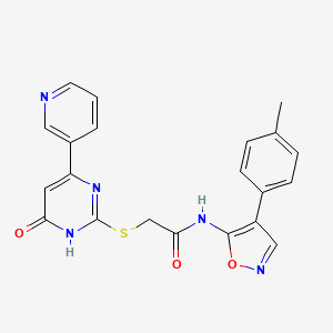 molecular formula C21H17N5O3S B2919229 2-((6-oxo-4-(pyridin-3-yl)-1,6-dihydropyrimidin-2-yl)thio)-N-(4-(p-tolyl)isoxazol-5-yl)acetamide CAS No. 1040648-53-0