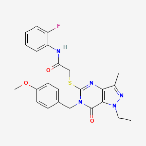 2-({1-ethyl-6-[(4-methoxyphenyl)methyl]-3-methyl-7-oxo-1H,6H,7H-pyrazolo[4,3-d]pyrimidin-5-yl}sulfanyl)-N-(2-fluorophenyl)acetamide