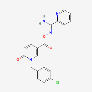 molecular formula C19H15ClN4O3 B2919259 N'-({[1-(4-chlorobenzyl)-6-oxo-1,6-dihydro-3-pyridinyl]carbonyl}oxy)-2-pyridinecarboximidamide CAS No. 860649-92-9