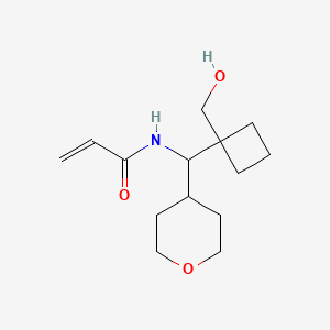 molecular formula C14H23NO3 B2919267 N-[[1-(Hydroxymethyl)cyclobutyl]-(oxan-4-yl)methyl]prop-2-enamide CAS No. 2308230-15-9