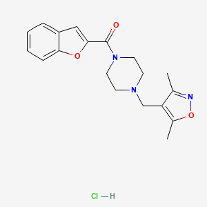 molecular formula C19H22ClN3O3 B2919273 Benzofuran-2-yl(4-((3,5-dimethylisoxazol-4-yl)methyl)piperazin-1-yl)methanone hydrochloride CAS No. 1351590-09-4