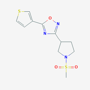 molecular formula C11H13N3O3S2 B2919297 3-(1-(甲磺酰基)吡咯烷-3-基)-5-(噻吩-3-基)-1,2,4-恶二唑 CAS No. 2034371-18-9