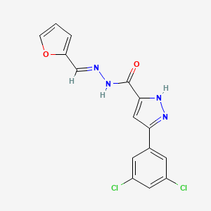 molecular formula C15H10Cl2N4O2 B2919335 3-(3,5-dichlorophenyl)-N'-[(E)-furan-2-ylmethylidene]-1H-pyrazole-5-carbohydrazide CAS No. 1285532-35-5