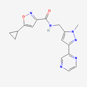 molecular formula C16H16N6O2 B2919336 5-cyclopropyl-N-((1-methyl-3-(pyrazin-2-yl)-1H-pyrazol-5-yl)methyl)isoxazole-3-carboxamide CAS No. 2034373-63-0