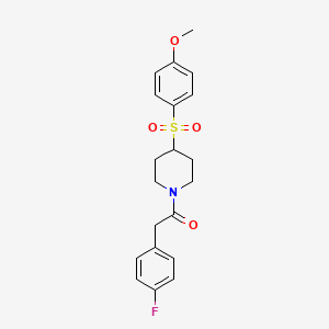 molecular formula C20H22FNO4S B2919356 2-(4-Fluorophenyl)-1-(4-((4-methoxyphenyl)sulfonyl)piperidin-1-yl)ethanone CAS No. 1448068-86-7