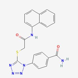 molecular formula C20H16N6O2S B2919361 4-[5-[2-(Naphthalen-1-ylamino)-2-oxoethyl]sulfanyltetrazol-1-yl]benzamide CAS No. 353760-46-0