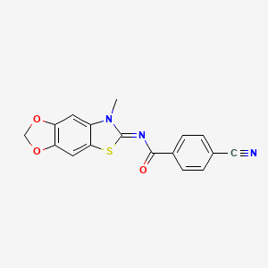 4-cyano-N-(7-methyl-[1,3]dioxolo[4,5-f][1,3]benzothiazol-6-ylidene)benzamide