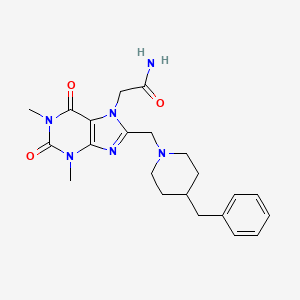 molecular formula C22H28N6O3 B2919386 2-{8-[(4-苄基哌啶-1-基)甲基]-1,3-二甲基-2,6-二氧代-1,2,3,6-四氢-7H-嘌呤-7-基}乙酰胺 CAS No. 851940-80-2