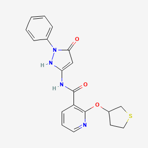 molecular formula C19H18N4O3S B2919393 N-(5-hydroxy-1-phenyl-1H-pyrazol-3-yl)-2-((tetrahydrothiophen-3-yl)oxy)nicotinamide CAS No. 2034241-01-3