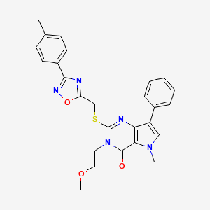 molecular formula C26H25N5O3S B2919395 3-(2-methoxyethyl)-5-methyl-2-({[3-(4-methylphenyl)-1,2,4-oxadiazol-5-yl]methyl}thio)-7-phenyl-3,5-dihydro-4H-pyrrolo[3,2-d]pyrimidin-4-one CAS No. 1111961-95-5