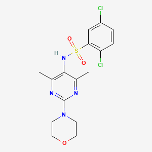 molecular formula C16H18Cl2N4O3S B2919400 2,5-二氯-N-(4,6-二甲基-2-吗啉嘧啶-5-基)苯磺酰胺 CAS No. 1448125-64-1