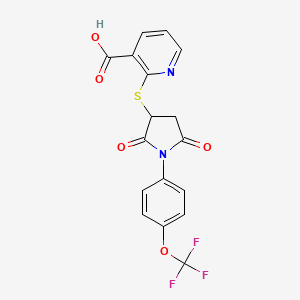 molecular formula C17H11F3N2O5S B2919409 2-((2,5-二氧代-1-(4-(三氟甲氧基)苯基)吡咯烷-3-基)硫代)烟酸 CAS No. 280133-24-6