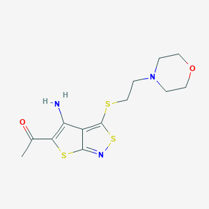 molecular formula C13H17N3O2S3 B291941 1-{4-Amino-3-[(2-morpholinoethyl)sulfanyl]thieno[2,3-c]isothiazol-5-yl}-1-ethanone 