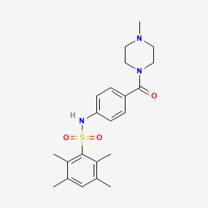 molecular formula C22H29N3O3S B2919420 2,3,5,6-tetramethyl-N-(4-(4-methylpiperazine-1-carbonyl)phenyl)benzenesulfonamide CAS No. 690245-14-8