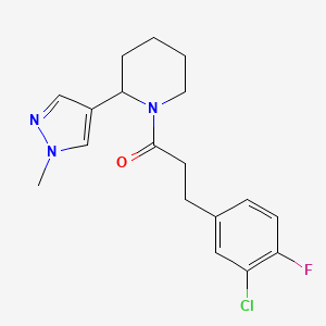 molecular formula C18H21ClFN3O B2919443 3-(3-chloro-4-fluorophenyl)-1-[2-(1-methyl-1H-pyrazol-4-yl)piperidin-1-yl]propan-1-one CAS No. 2097889-31-9