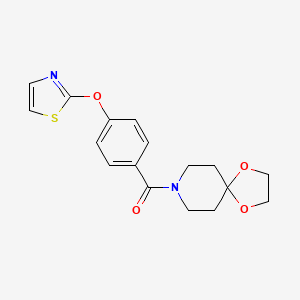 molecular formula C17H18N2O4S B2919444 1,4-Dioxa-8-azaspiro[4.5]decan-8-yl(4-(thiazol-2-yloxy)phenyl)methanone CAS No. 2034608-39-2
