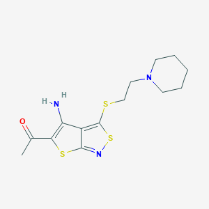 molecular formula C14H19N3OS3 B291946 1-{4-Amino-3-[(2-piperidinoethyl)sulfanyl]thieno[2,3-c]isothiazol-5-yl}-1-ethanone 