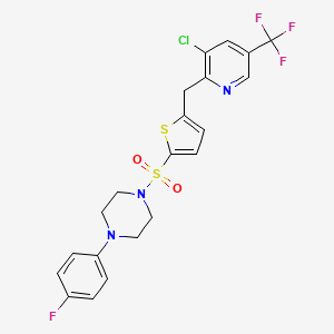 molecular formula C21H18ClF4N3O2S2 B2919462 1-[(5-{[3-Chloro-5-(trifluoromethyl)-2-pyridinyl]methyl}-2-thienyl)sulfonyl]-4-(4-fluorophenyl)piperazine CAS No. 337924-67-1