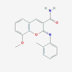 molecular formula C18H16N2O3 B2919466 (Z)-8-甲氧基-2-(邻甲苯亚氨基)-2H-色烯-3-甲酰胺 CAS No. 915372-50-8