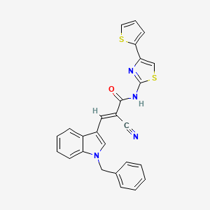molecular formula C26H18N4OS2 B2919469 (E)-3-(1-benzylindol-3-yl)-2-cyano-N-(4-thiophen-2-yl-1,3-thiazol-2-yl)prop-2-enamide CAS No. 717119-12-5