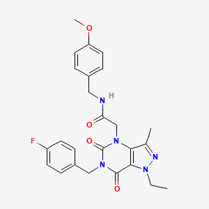 molecular formula C25H26FN5O4 B2919476 2-(1-ethyl-6-(4-fluorobenzyl)-3-methyl-5,7-dioxo-6,7-dihydro-1H-pyrazolo[4,3-d]pyrimidin-4(5H)-yl)-N-(4-methoxybenzyl)acetamide CAS No. 1357705-27-1