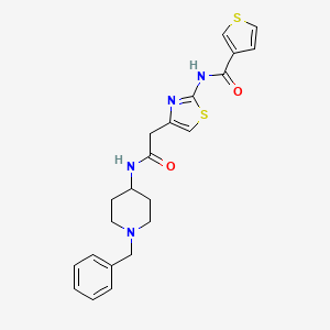 molecular formula C22H24N4O2S2 B2919479 N-(4-(2-((1-苄基哌啶-4-基)氨基)-2-氧代乙基)噻唑-2-基)噻吩-3-甲酰胺 CAS No. 1206986-83-5