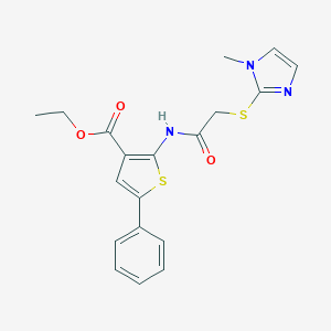 molecular formula C19H19N3O3S2 B291948 ethyl 2-({[(1-methyl-1H-imidazol-2-yl)sulfanyl]acetyl}amino)-5-phenyl-3-thiophenecarboxylate 