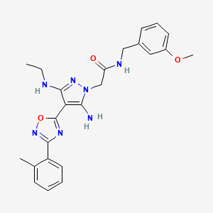 molecular formula C24H27N7O3 B2919485 2-(5-amino-3-(ethylamino)-4-(3-(o-tolyl)-1,2,4-oxadiazol-5-yl)-1H-pyrazol-1-yl)-N-(3-methoxybenzyl)acetamide CAS No. 1170177-02-2