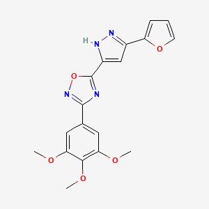 molecular formula C18H16N4O5 B2919488 5-(3-(furan-2-yl)-1H-pyrazol-5-yl)-3-(3,4,5-trimethoxyphenyl)-1,2,4-oxadiazole CAS No. 1094605-77-2