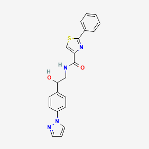 molecular formula C21H18N4O2S B2919489 N-[2-Hydroxy-2-(4-pyrazol-1-ylphenyl)ethyl]-2-phenyl-1,3-thiazole-4-carboxamide CAS No. 2415541-06-7