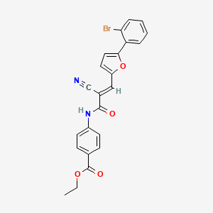 molecular formula C23H17BrN2O4 B2919497 (E)-ethyl 4-(3-(5-(2-bromophenyl)furan-2-yl)-2-cyanoacrylamido)benzoate CAS No. 317374-42-8