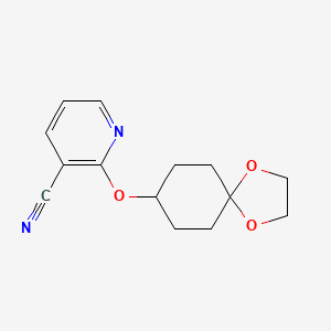 molecular formula C14H16N2O3 B2919498 2-(1,4-Dioxaspiro[4.5]decan-8-yloxy)nicotinonitrile CAS No. 2034487-94-8