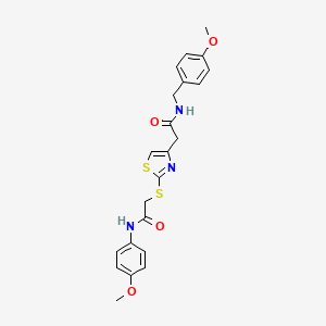 molecular formula C22H23N3O4S2 B2919500 N-(4-methoxybenzyl)-2-(2-((2-((4-methoxyphenyl)amino)-2-oxoethyl)thio)thiazol-4-yl)acetamide CAS No. 941961-94-0