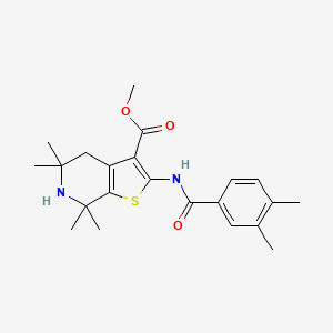 molecular formula C22H28N2O3S B2919505 Methyl 2-[(3,4-dimethylbenzoyl)amino]-5,5,7,7-tetramethyl-4,6-dihydrothieno[2,3-c]pyridine-3-carboxylate CAS No. 887900-56-3