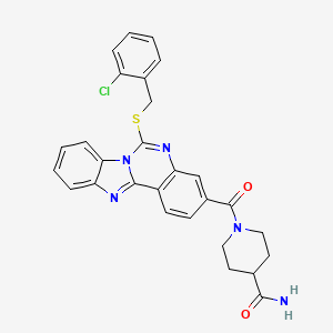 1-[6-[(2-Chlorophenyl)methylsulfanyl]benzimidazolo[1,2-c]quinazoline-3-carbonyl]piperidine-4-carboxamide