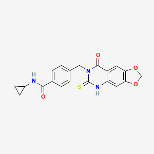 molecular formula C20H17N3O4S B2919517 N-cyclopropyl-4-[(8-oxo-6-sulfanylidene-5H-[1,3]dioxolo[4,5-g]quinazolin-7-yl)methyl]benzamide CAS No. 688055-89-2