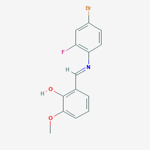 molecular formula C14H11BrFNO2 B2919520 2-{(E)-[(4-bromo-2-fluorophenyl)imino]methyl}-6-methoxyphenol CAS No. 363600-84-4