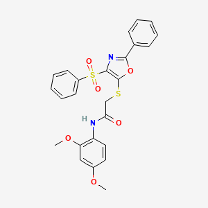 molecular formula C25H22N2O6S2 B2919541 2-{[4-(Benzenesulfonyl)-2-phenyl-1,3-oxazol-5-YL]sulfanyl}-N-(2,4-dimethoxyphenyl)acetamide CAS No. 850925-89-2