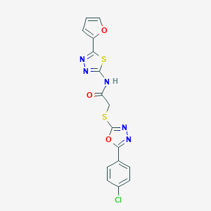 molecular formula C16H10ClN5O3S2 B291955 2-{[5-(4-chlorophenyl)-1,3,4-oxadiazol-2-yl]sulfanyl}-N-[5-(2-furyl)-1,3,4-thiadiazol-2-yl]acetamide 