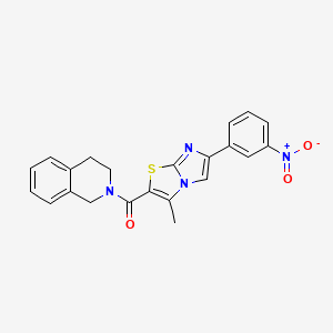 molecular formula C22H18N4O3S B2919555 (3,4-dihydroisoquinolin-2(1H)-yl)(3-methyl-6-(3-nitrophenyl)imidazo[2,1-b]thiazol-2-yl)methanone CAS No. 852135-46-7