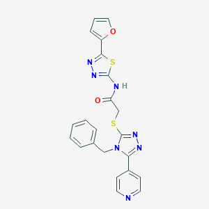 molecular formula C22H17N7O2S2 B291956 2-{[4-benzyl-5-(4-pyridinyl)-4H-1,2,4-triazol-3-yl]sulfanyl}-N-[5-(2-furyl)-1,3,4-thiadiazol-2-yl]acetamide 